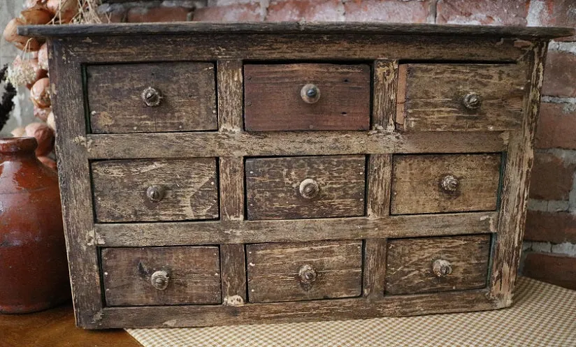 Apothecary Nine Drawer Box Apple Green Paint Storage Cabinet