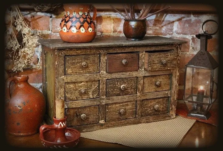 Apothecary Nine Drawer Box Apple Green Paint Storage Cabinet