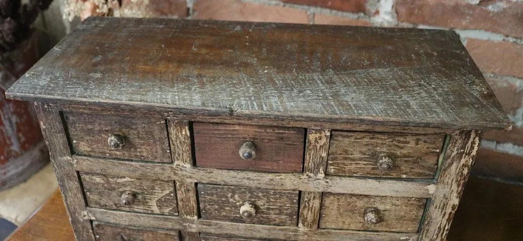 Apothecary Nine Drawer Box Apple Green Paint Storage Cabinet