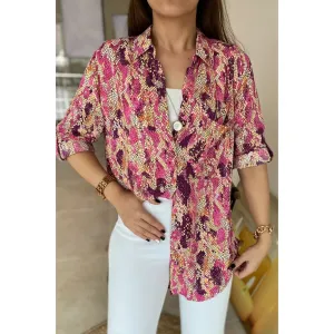 Colorful Snake Patterned Single Pocket Flowy Cotton Woman Blouse,Blouse Vintage, Gift For Her,Collar Blouse,Cotton Blouse,Boho Blouse