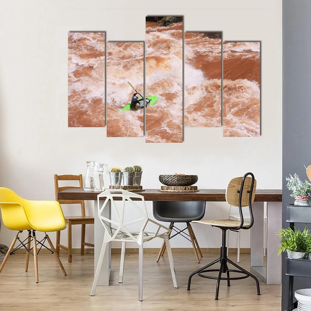 Kayak In River Canvas Wall Art