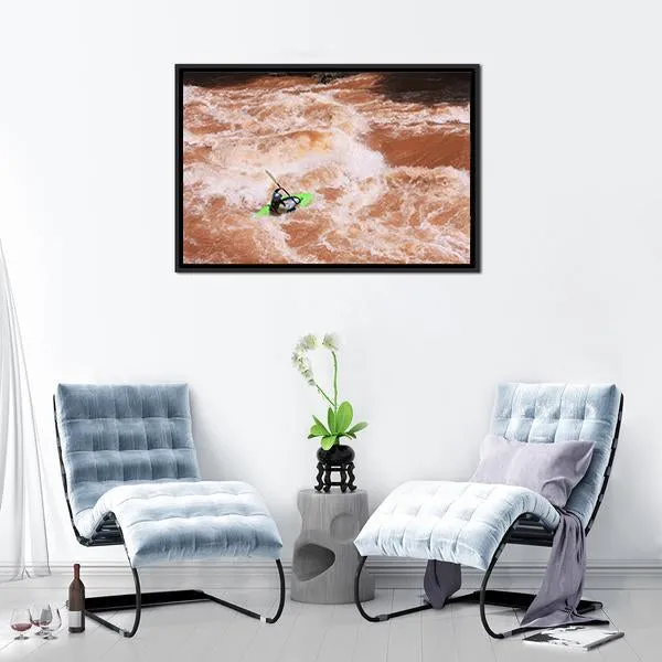 Kayak In River Canvas Wall Art
