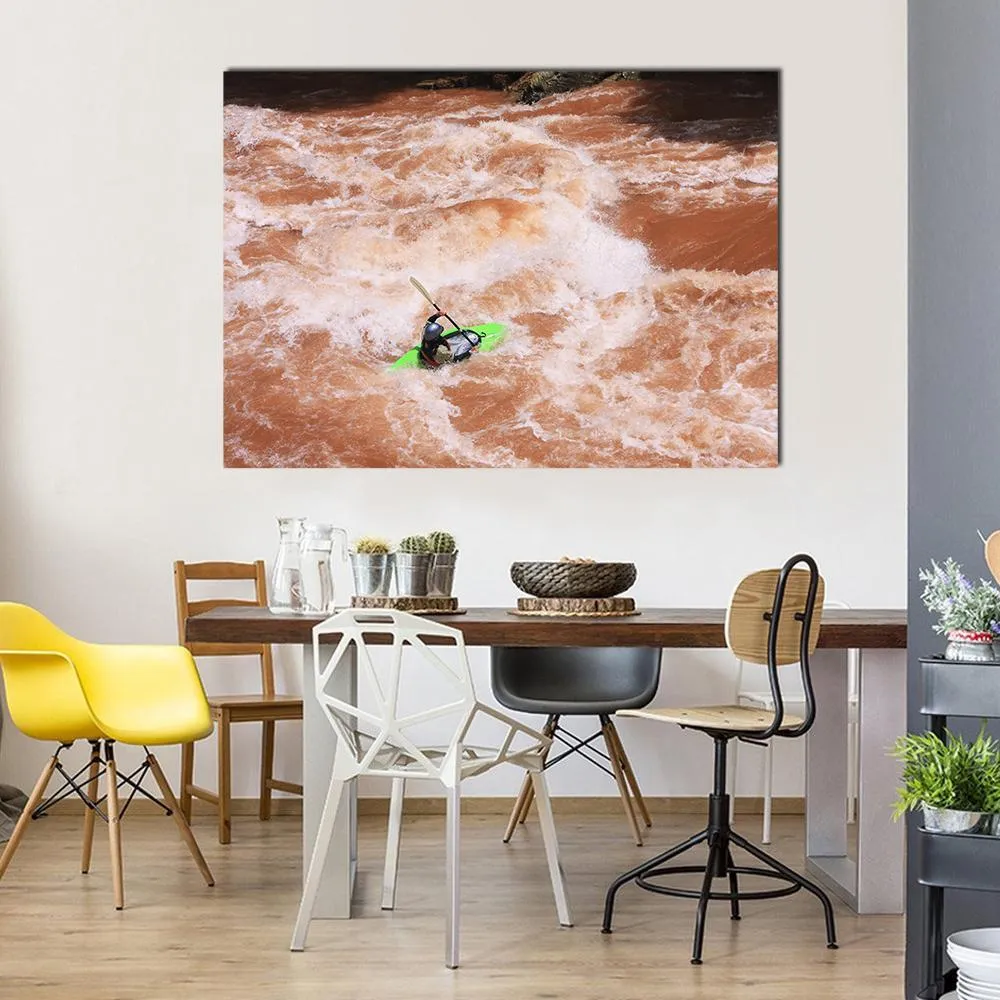 Kayak In River Canvas Wall Art
