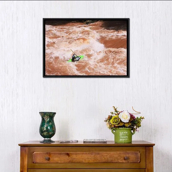 Kayak In River Canvas Wall Art