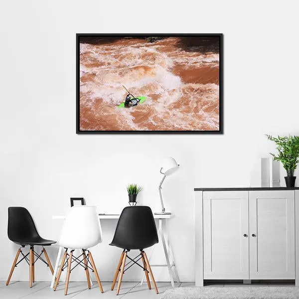 Kayak In River Canvas Wall Art
