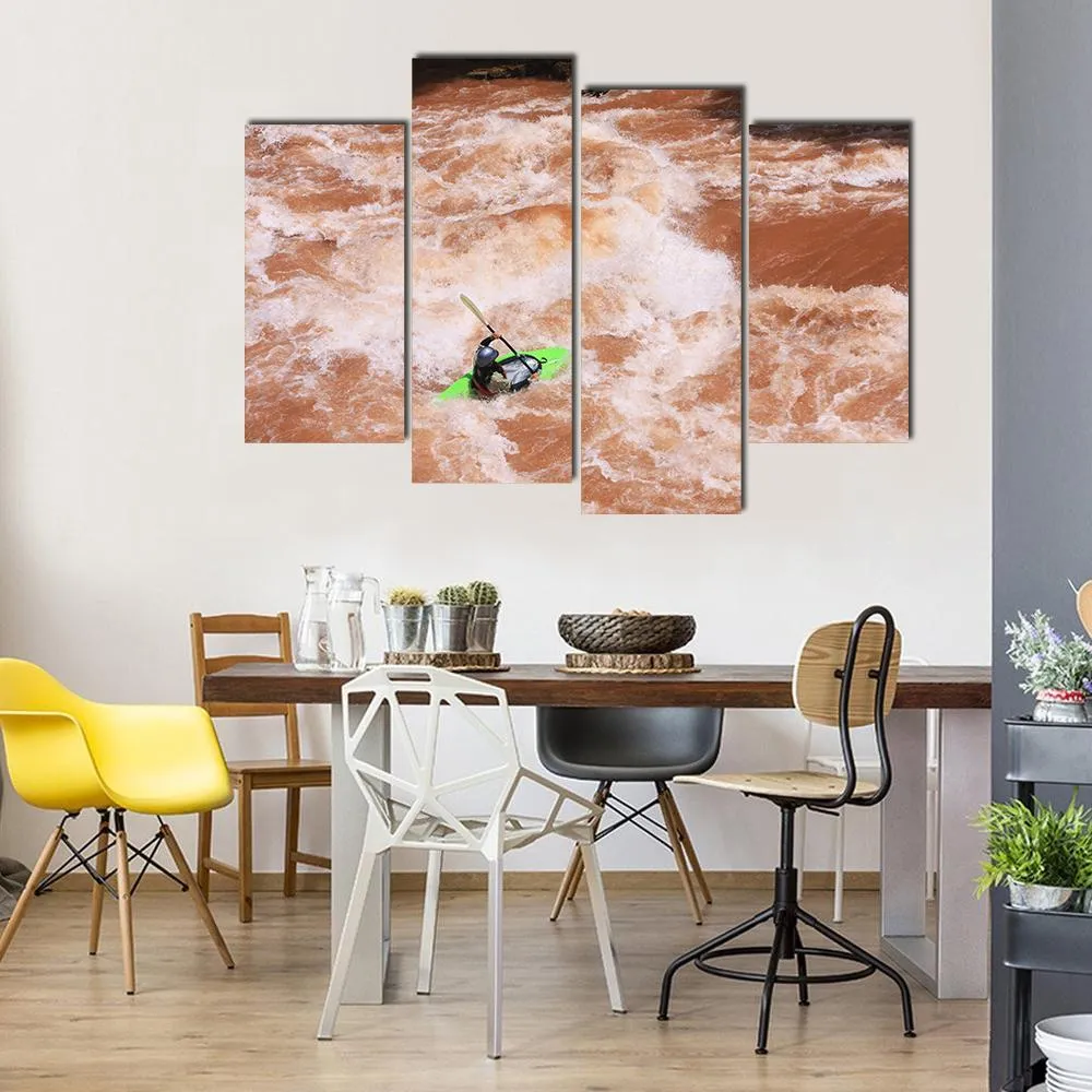 Kayak In River Canvas Wall Art