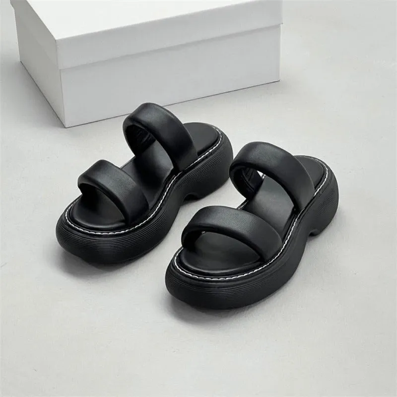 Pre Order:  Leather Thick Sole Strappy Sandals