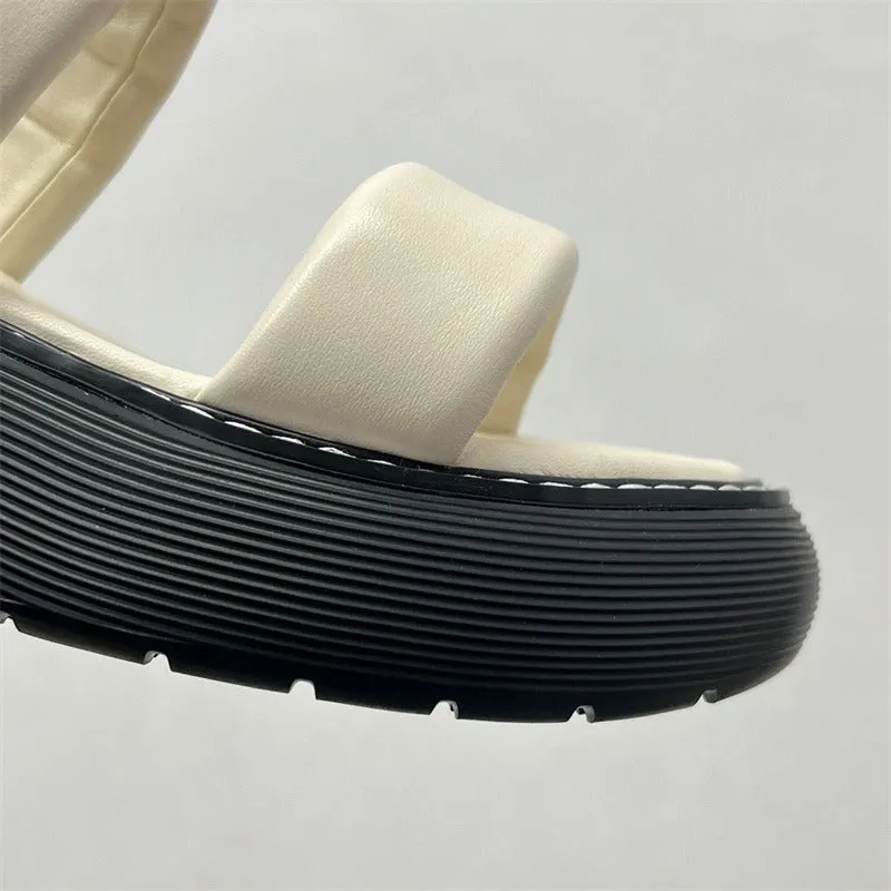 Pre Order:  Leather Thick Sole Strappy Sandals