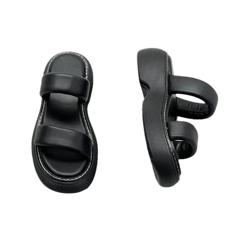Pre Order:  Leather Thick Sole Strappy Sandals